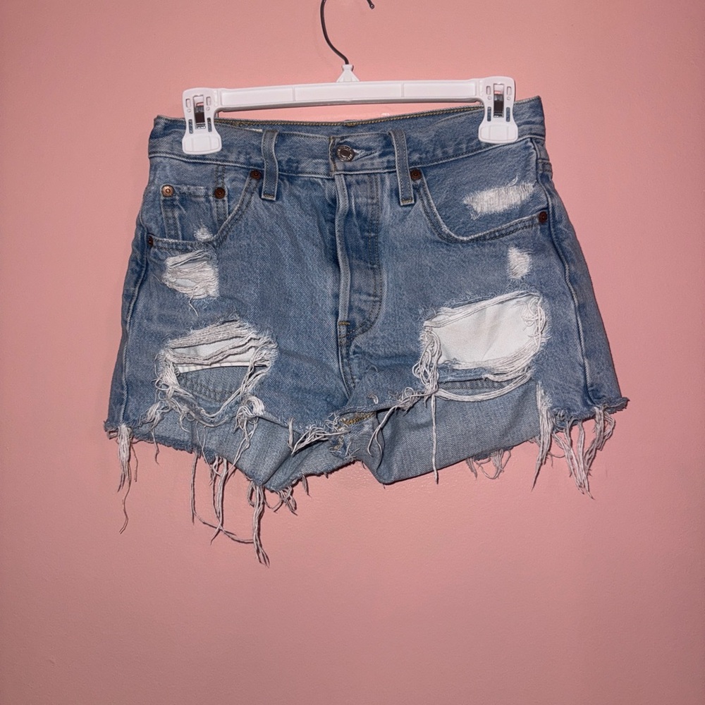 Levi's Blue Distressed Jean Shorts